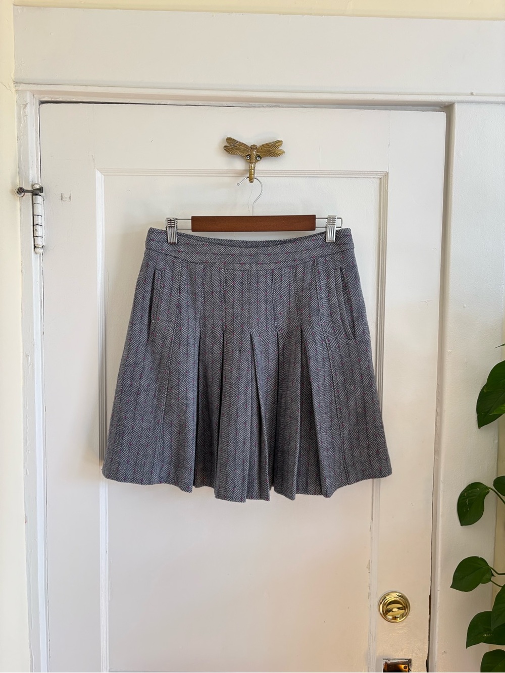 Anthropologie Odille Wool Blend Gray Pleated A-Line Skirt Classic Size 4